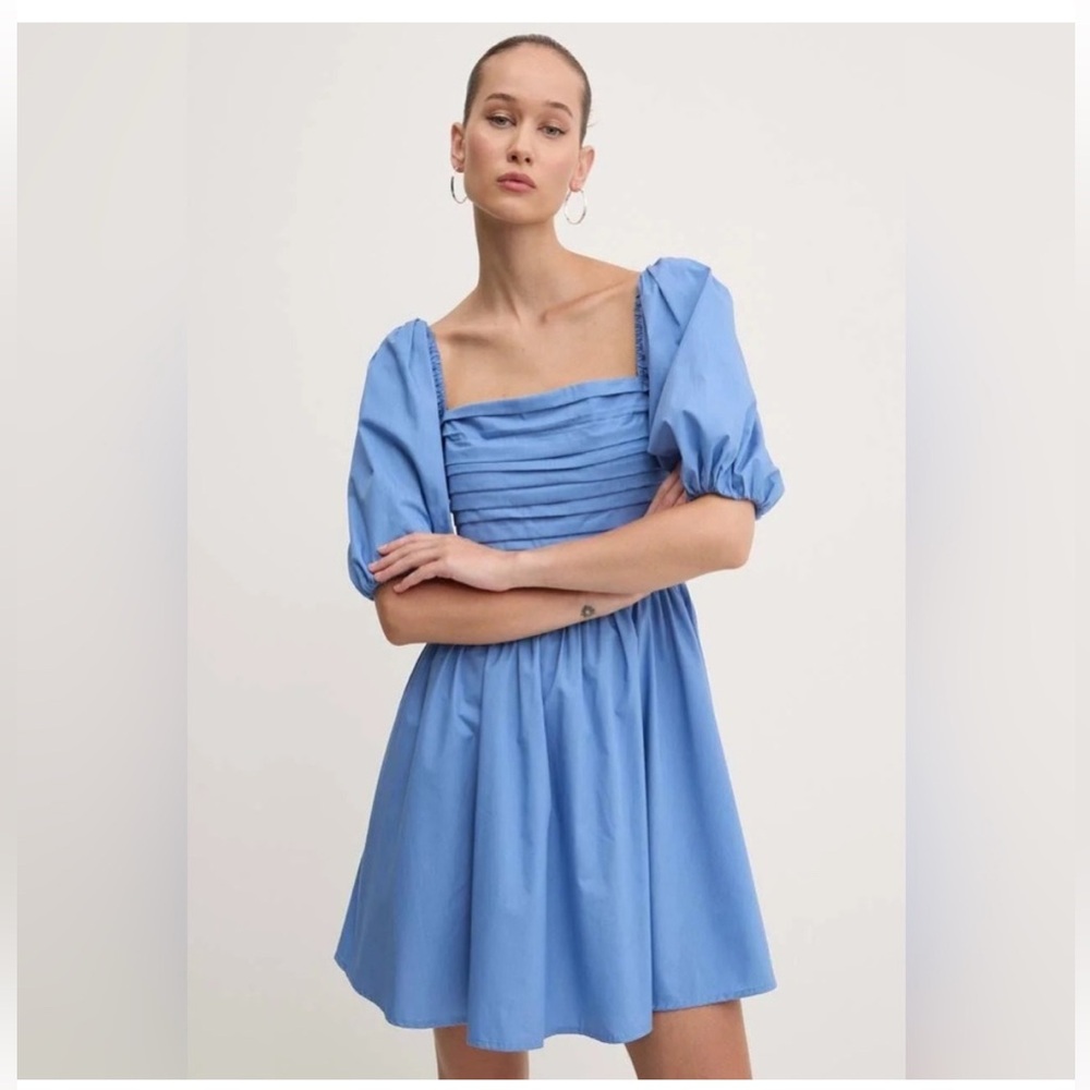 Abercrombie & Fitch The Emerson Poplin Puff Sleeve Dress in Cornflower Blue